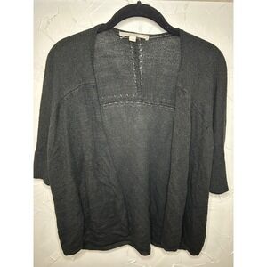 LOFT Black Lightweight Open Front 3/4 Sleeve Cardigan Knit Sweater Top‎